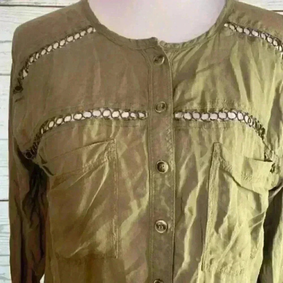 Free People olive green chain button down shirt Xs - Picture 4 of 8